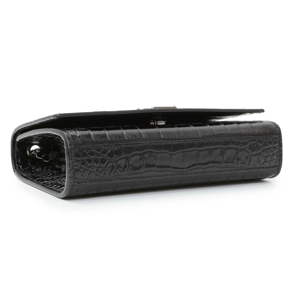 Saint Laurent Calfskin Crocodile Embossed Small Classic Monogram Kate Satchel