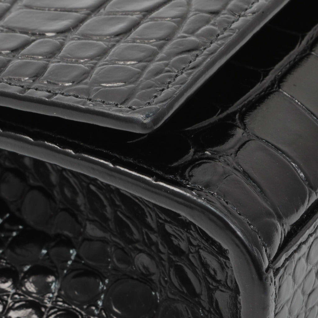 Saint Laurent Calfskin Crocodile Embossed Small Classic Monogram Kate Satchel