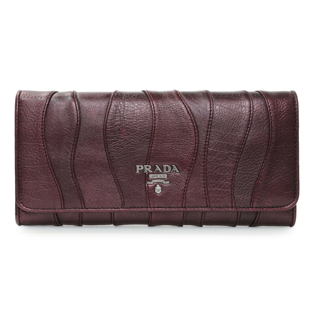 Prada Burgundy Nappa Mordore Stripes Continental Wallet