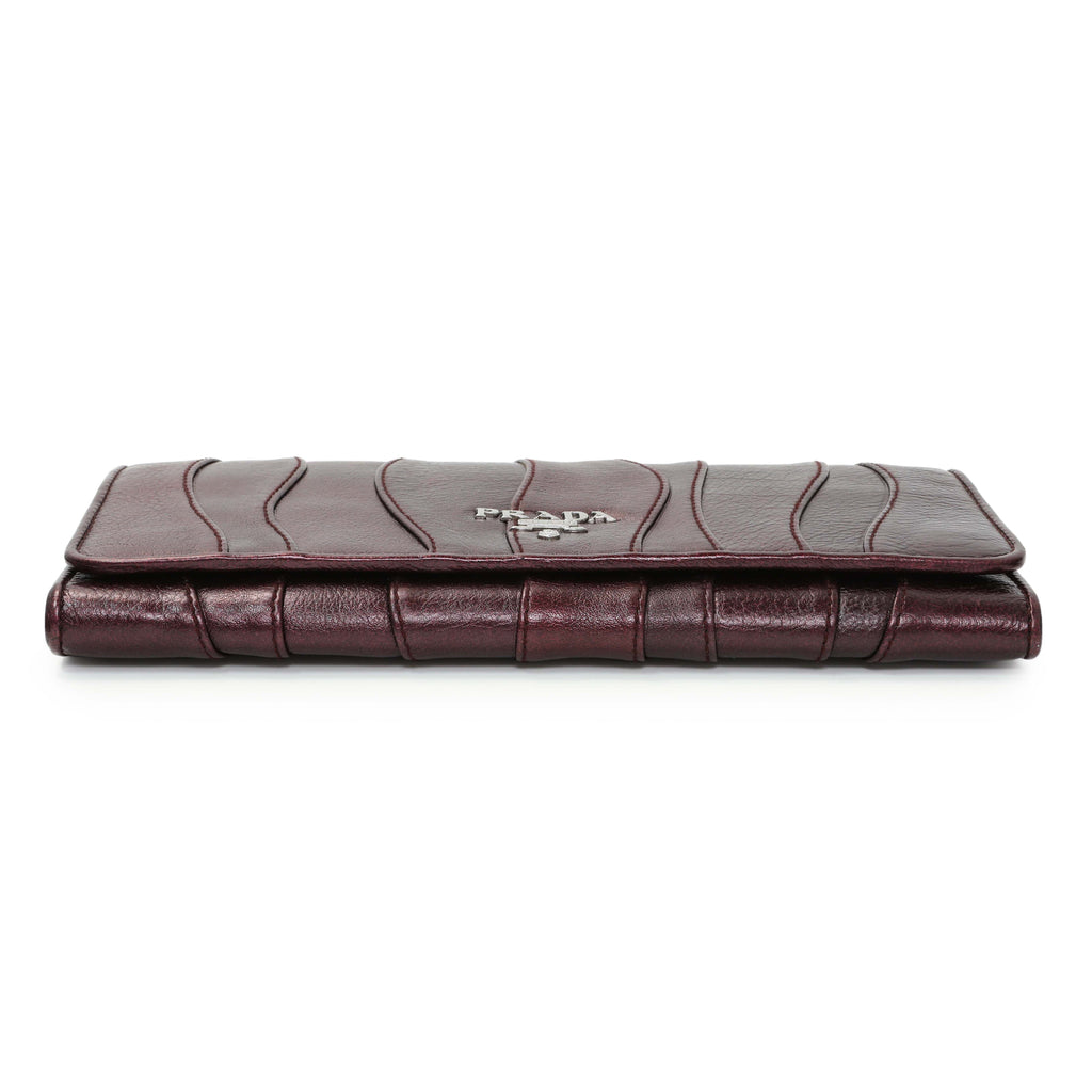 Prada Burgundy Nappa Mordore Stripes Continental Wallet