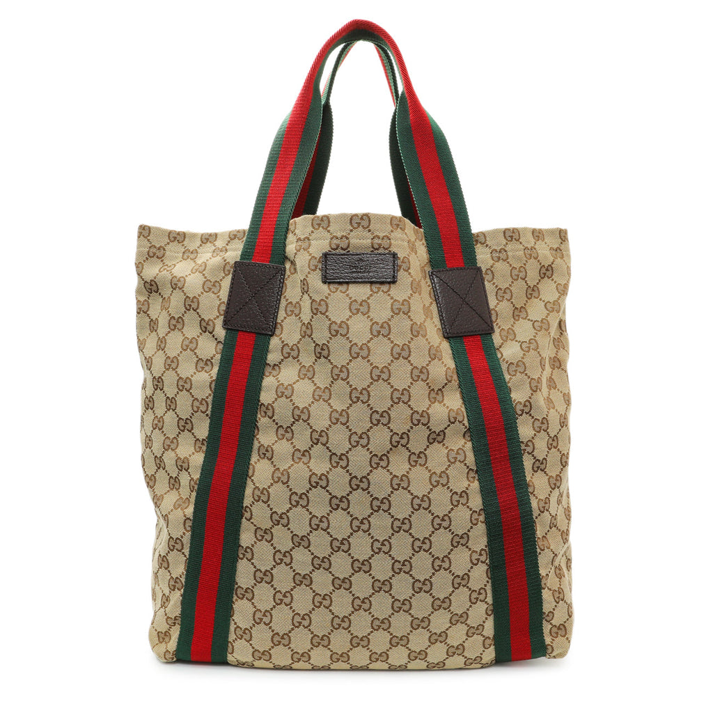 Gucci GG Monogram Medium Web Handle Vertical Tote Dark Brown