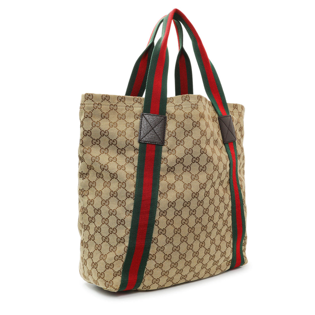 Gucci GG Monogram Medium Web Handle Vertical Tote Dark Brown