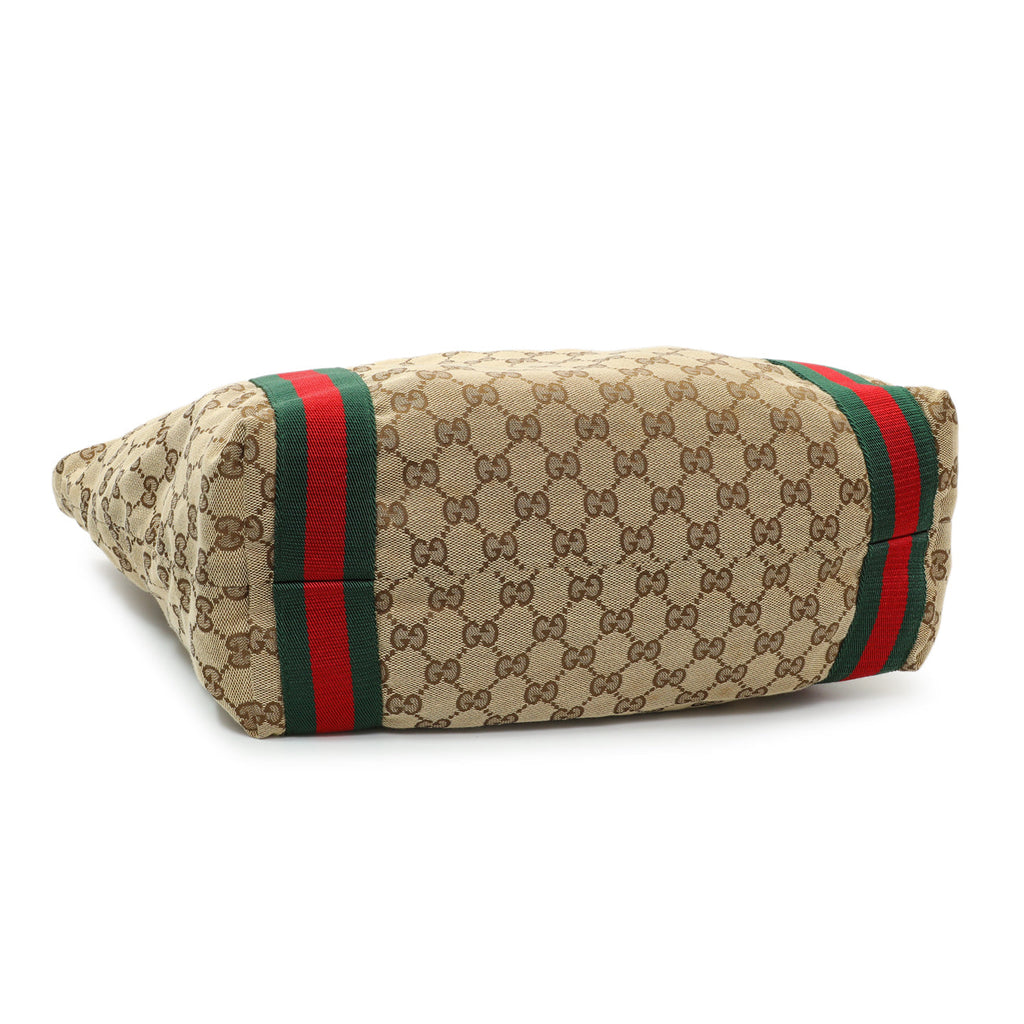 Gucci GG Monogram Medium Web Handle Vertical Tote Dark Brown