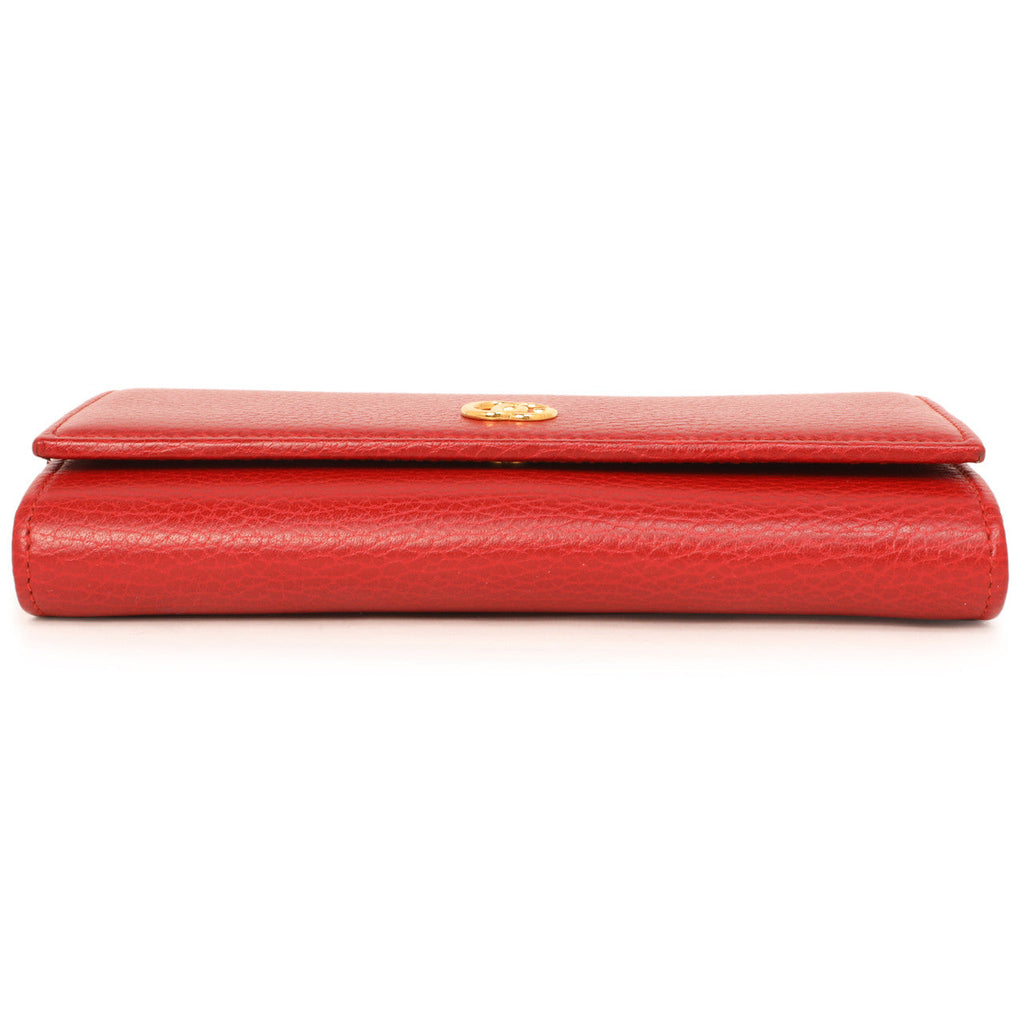 Gucci Red Dollar Calfskin Petite GG Marmont Chain Wallet