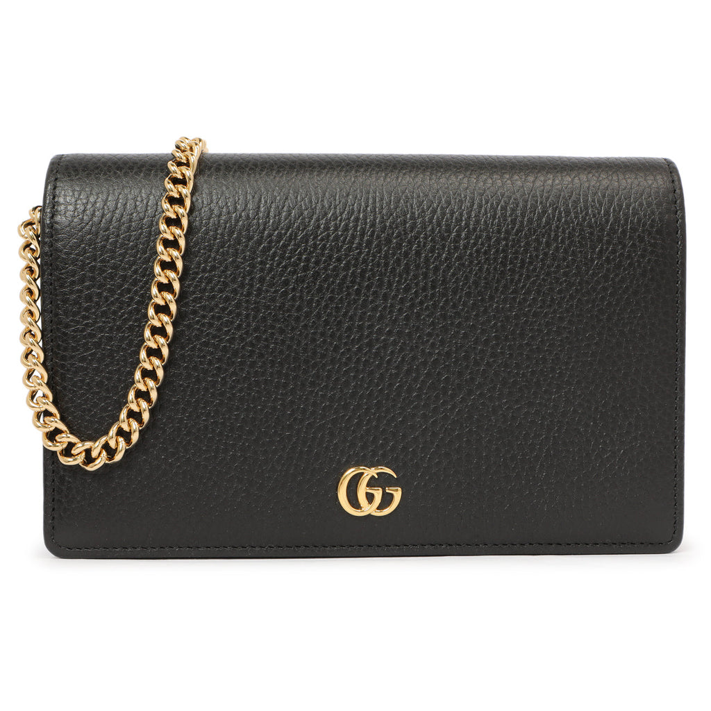 Gucci Black Calfskin Mini GG Marmont Chain Wallet