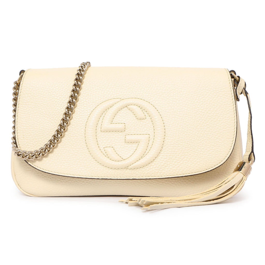 Gucci Ivory Pebbled Calfskin Medium Soho Flap Crossbody