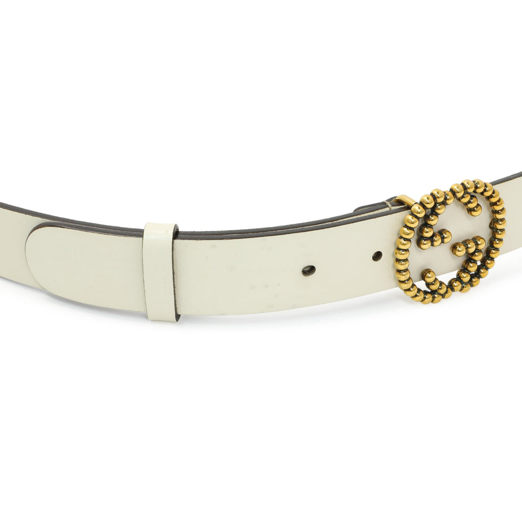Gucci White Calfskin Studded Interlocking G 30mm Belt