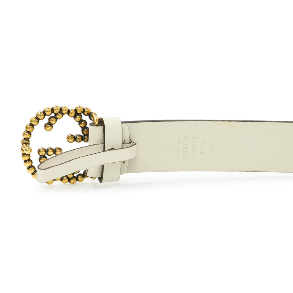 Gucci White Calfskin Studded Interlocking G 30mm Belt