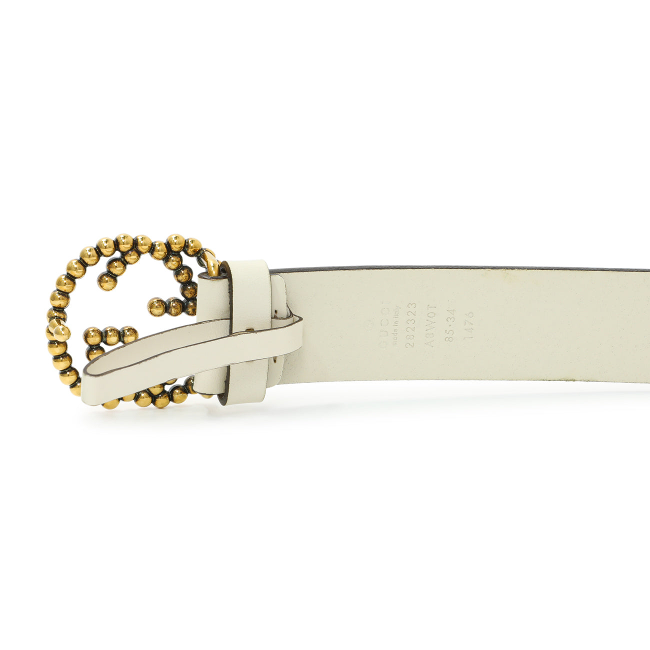 Gucci White Calfskin Studded Interlocking G 30mm Belt