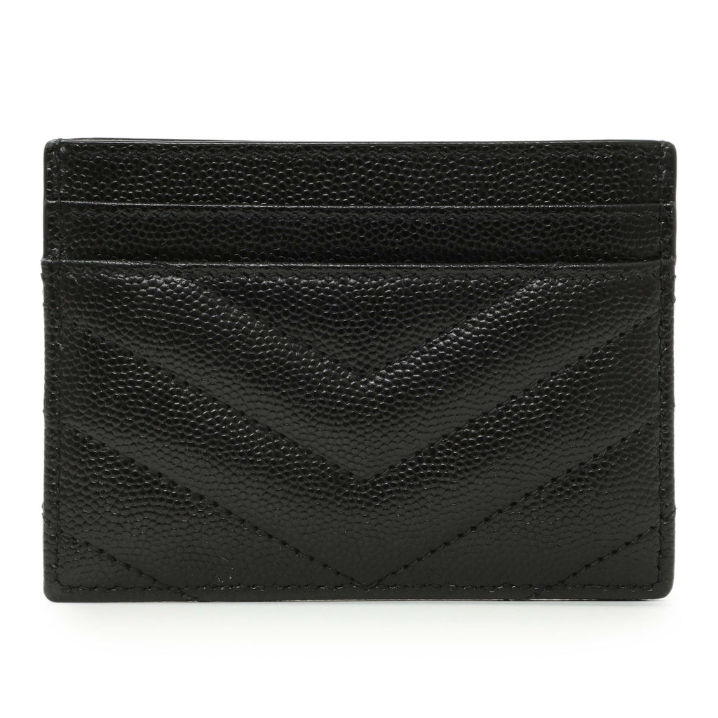 Saint Laurent Black Grain De Poudre Matelasse Chevron Monogram Credit Card Case