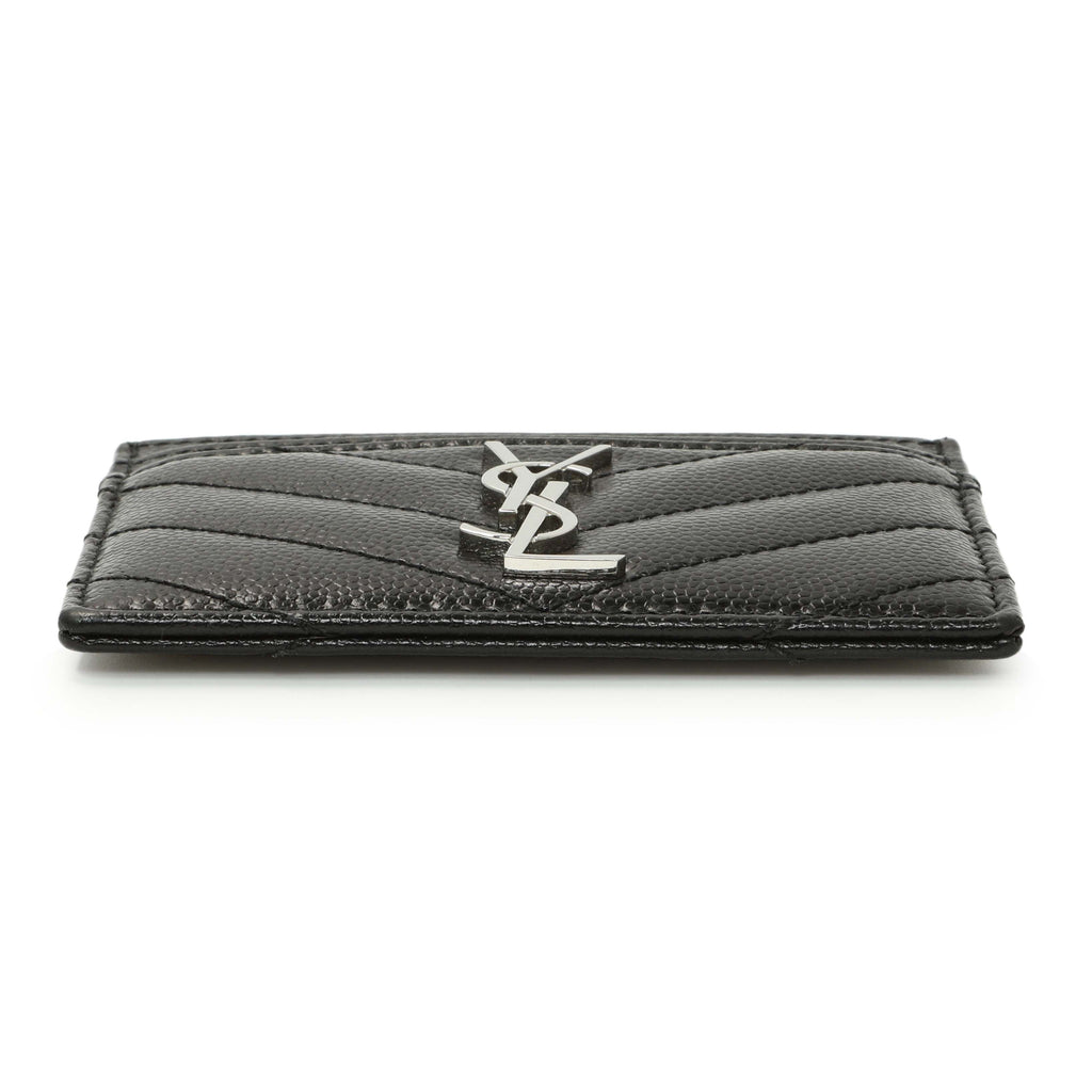 Saint Laurent Black Grain De Poudre Matelasse Chevron Monogram Credit Card Case
