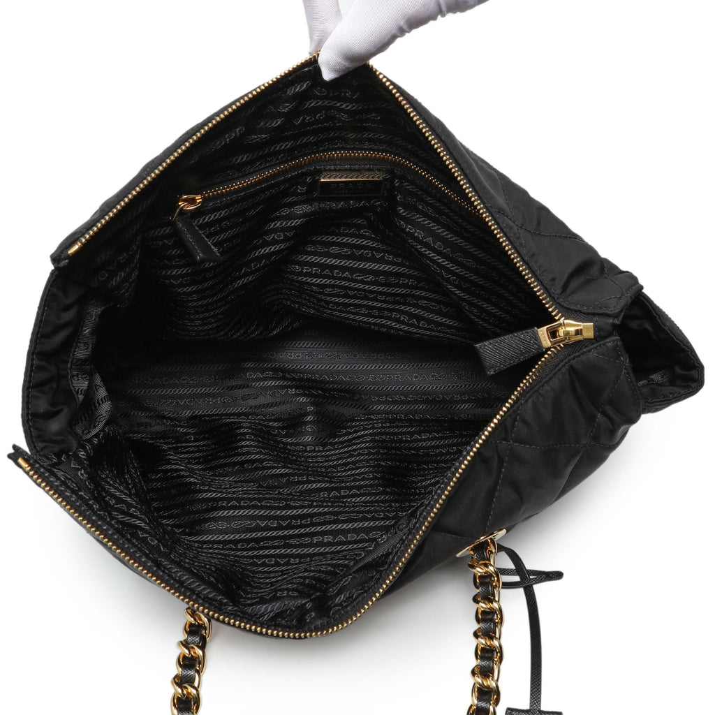 Prada Black Re-Nylon Triangle Stitched Re-Edition 1995 Chaine Large Shoulder Bag