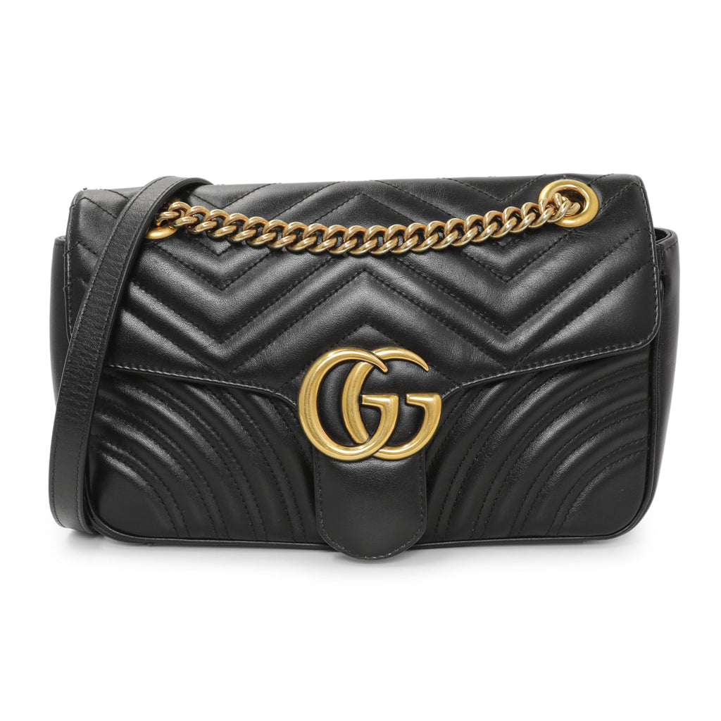 Gucci Black Calfskin Matelasse Small GG Marmont Shoulder Bag