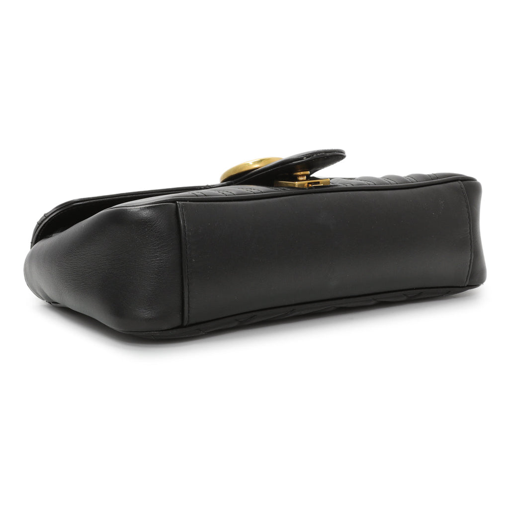 Gucci Black Calfskin Matelasse Small GG Marmont Shoulder Bag