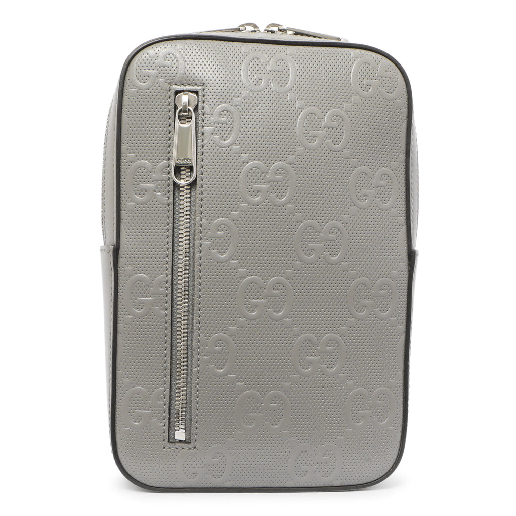 Gucci Grey Calfskin GG Tennis Embossed Sling Backpack