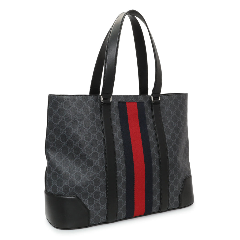 Gucci Black GG Supreme Monogram Web Tote