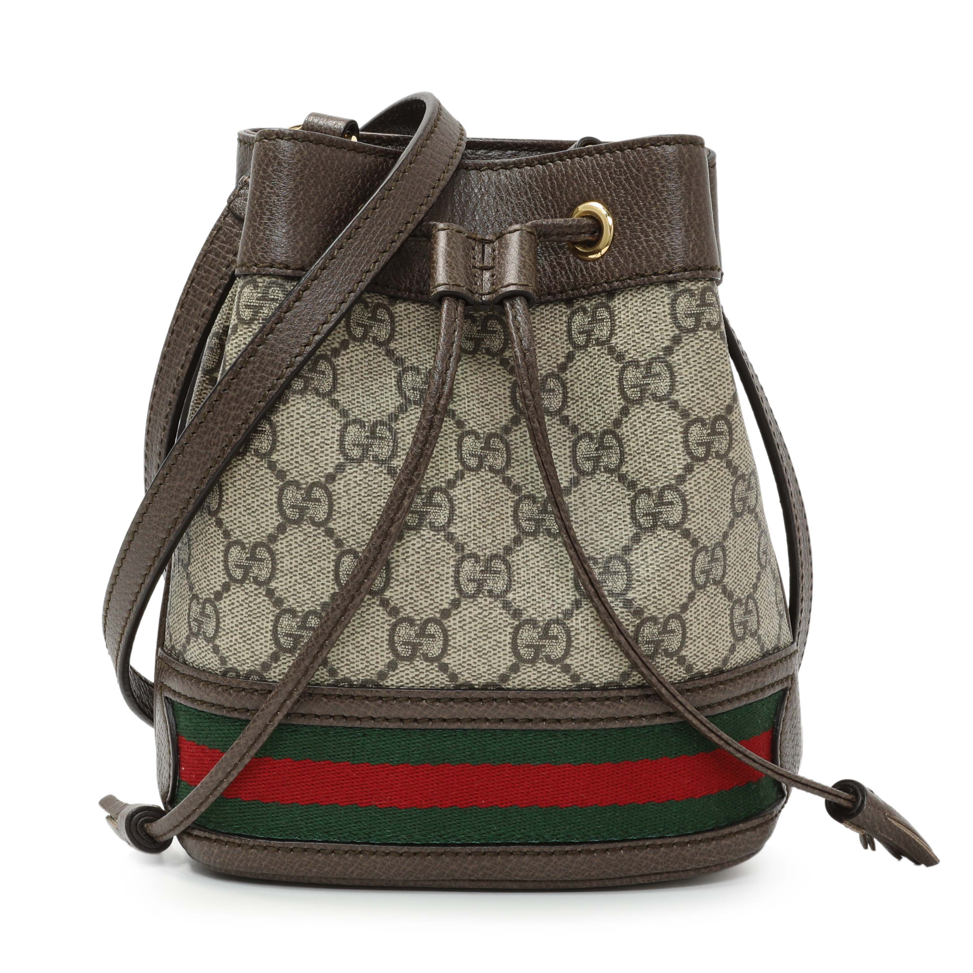 Gucci GG Supreme Monogram Web Mini Ophidia Bucket Bag