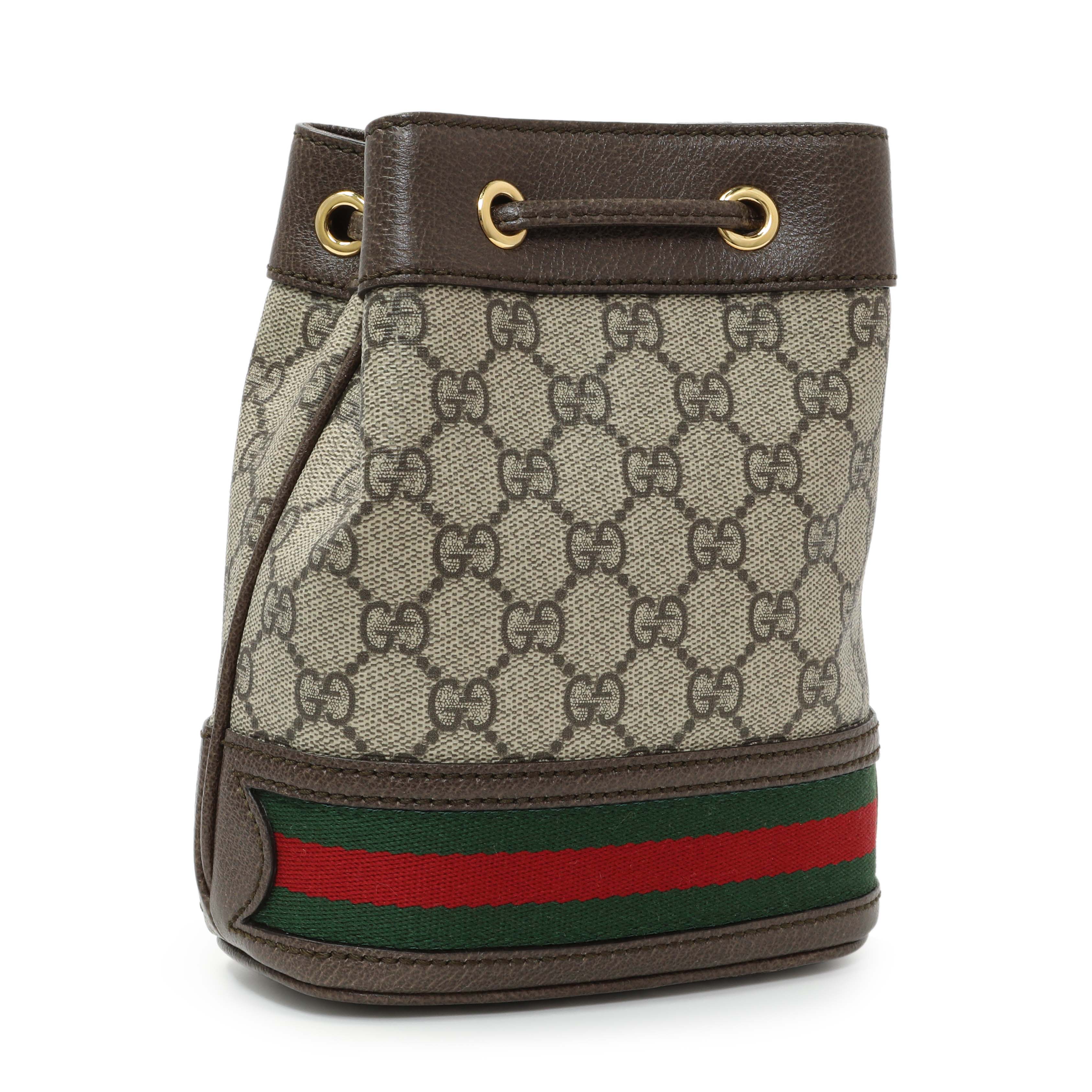 Gucci GG Supreme Monogram Web Mini Ophidia Bucket Bag