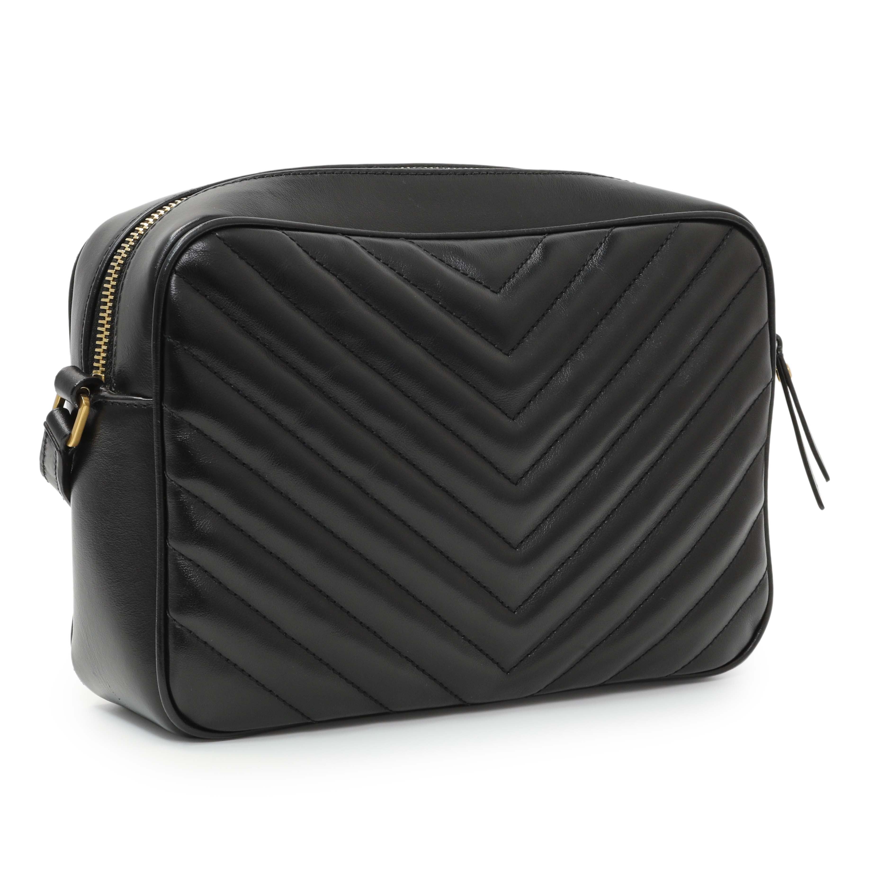 Saint Laurent Black Calfskin Matelasse Monogram Lou Camera Bag