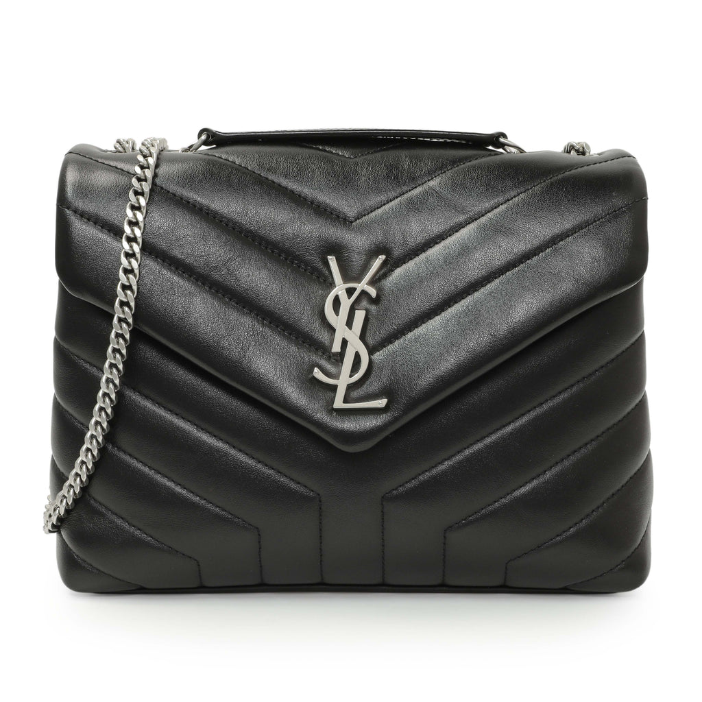 Saint Laurent Black Calfskin Y Quilted Monogram Small Loulou Chain Satchel