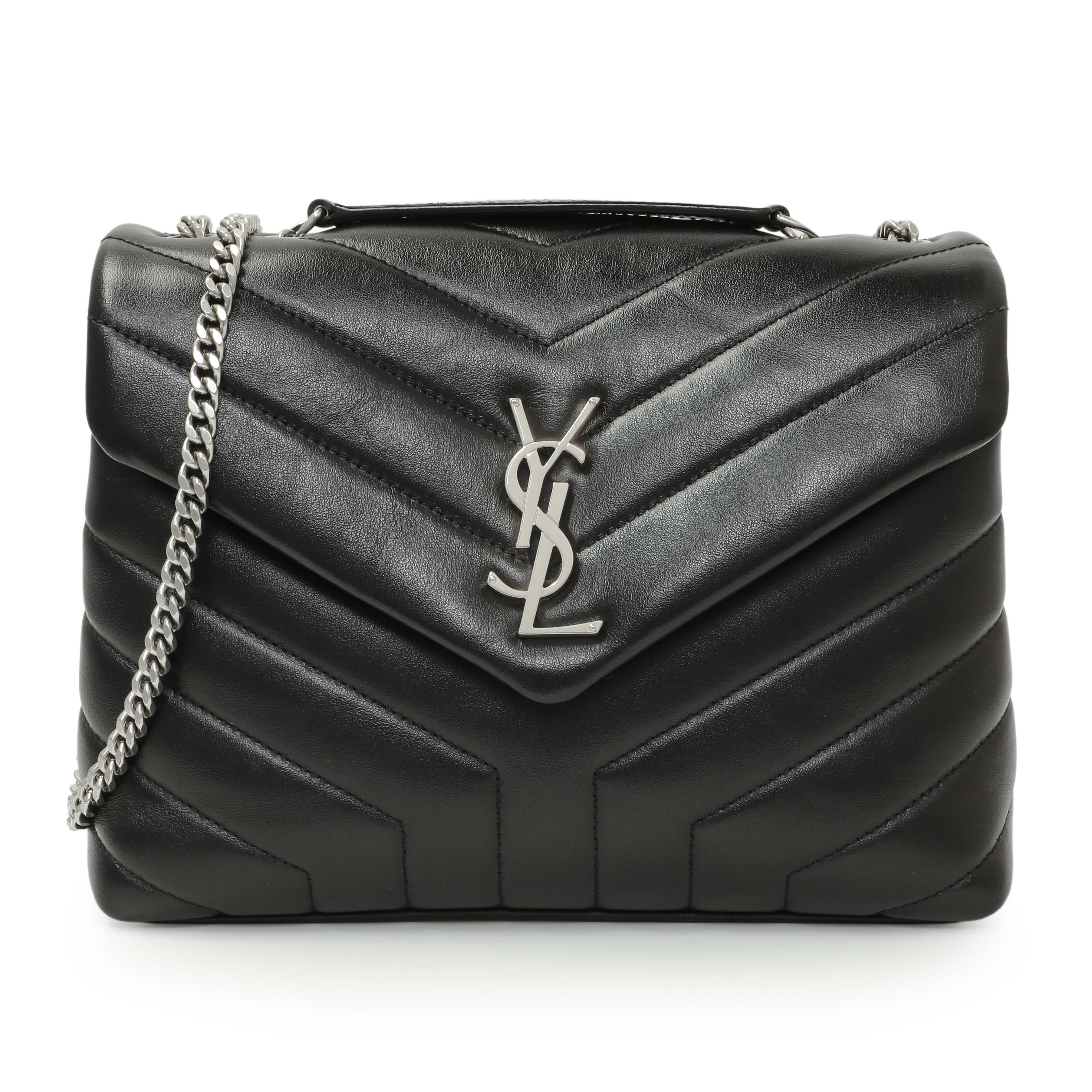 Saint Laurent Black Calfskin Y Quilted Monogram Small Loulou Chain Satchel