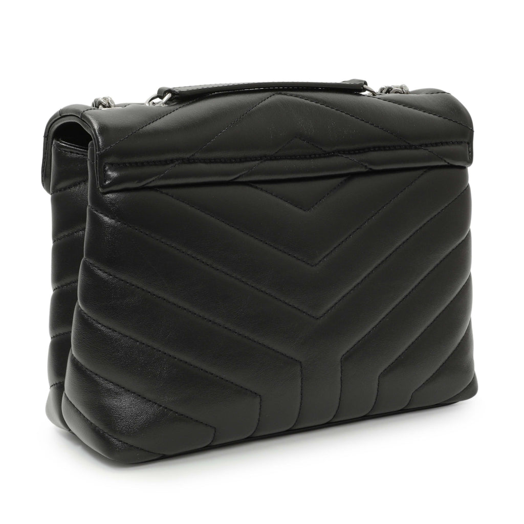 Saint Laurent Black Calfskin Y Quilted Monogram Small Loulou Chain Satchel
