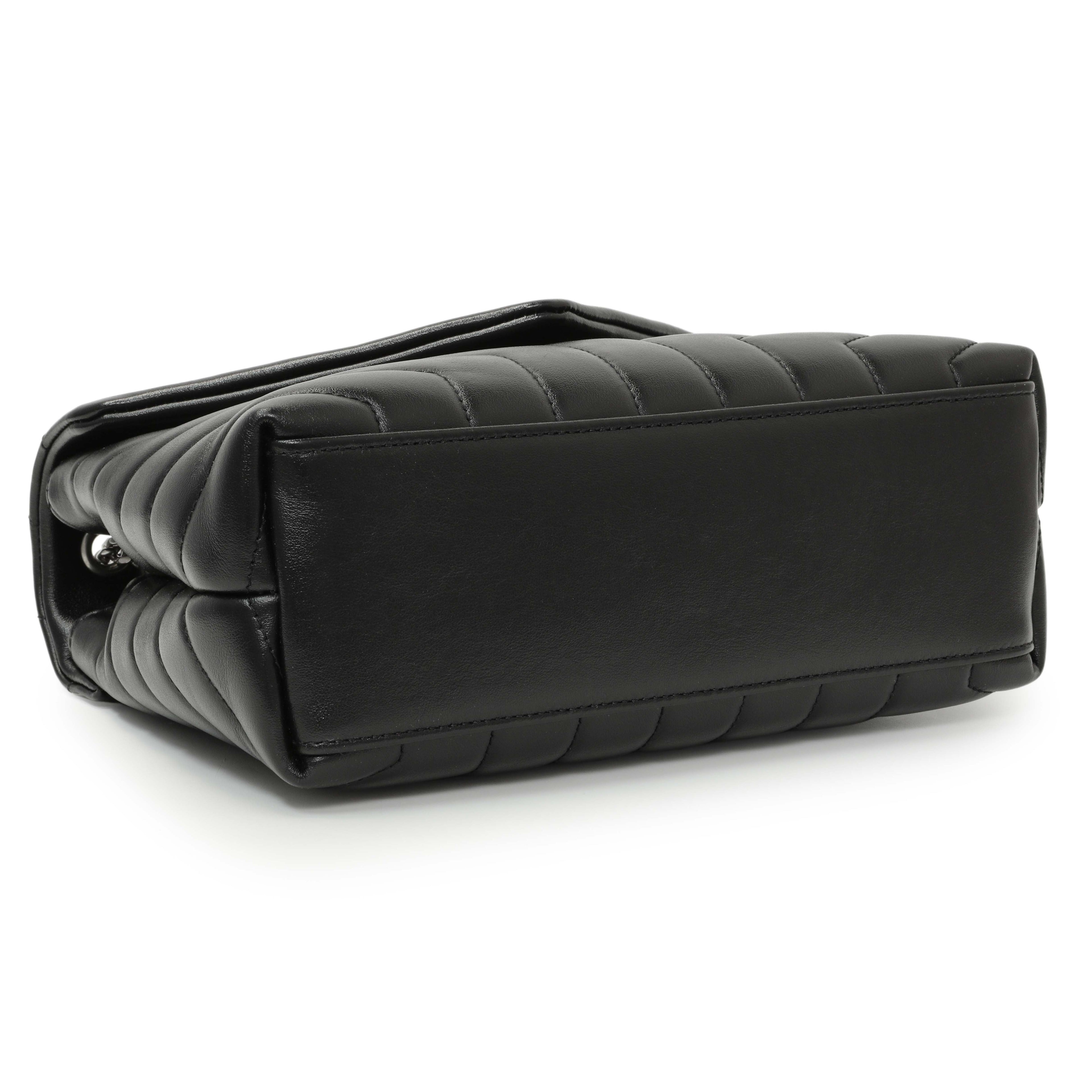 Saint Laurent Black Calfskin Y Quilted Monogram Small Loulou Chain Satchel