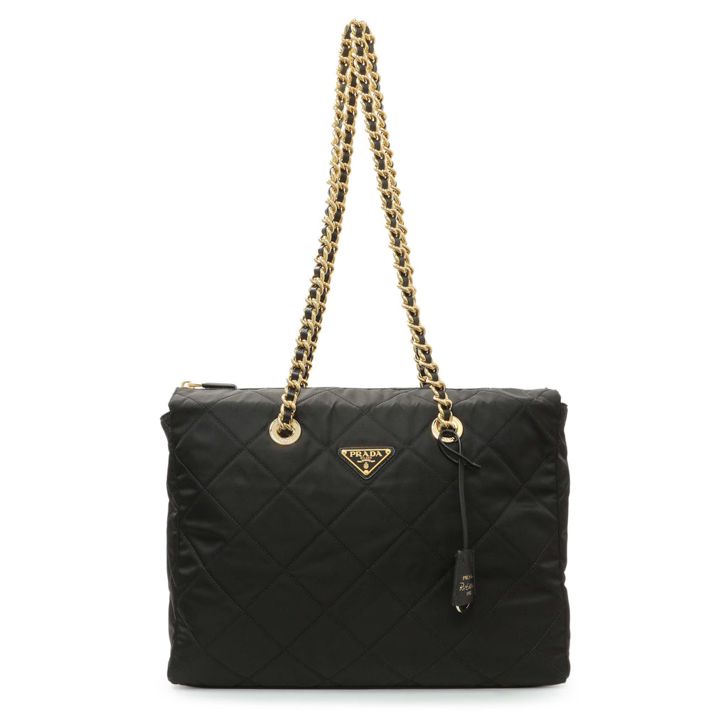 Prada Black Re-Nylon Triangle Stitched Re-Edition 1995 Chaine Large Shoulder Bag