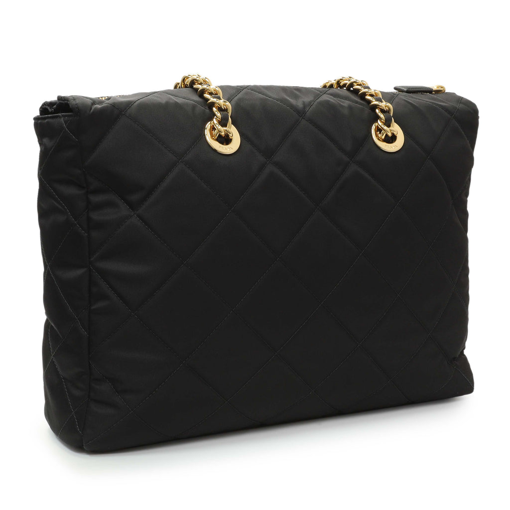 Prada Black Re-Nylon Triangle Stitched Re-Edition 1995 Chaine Large Shoulder Bag