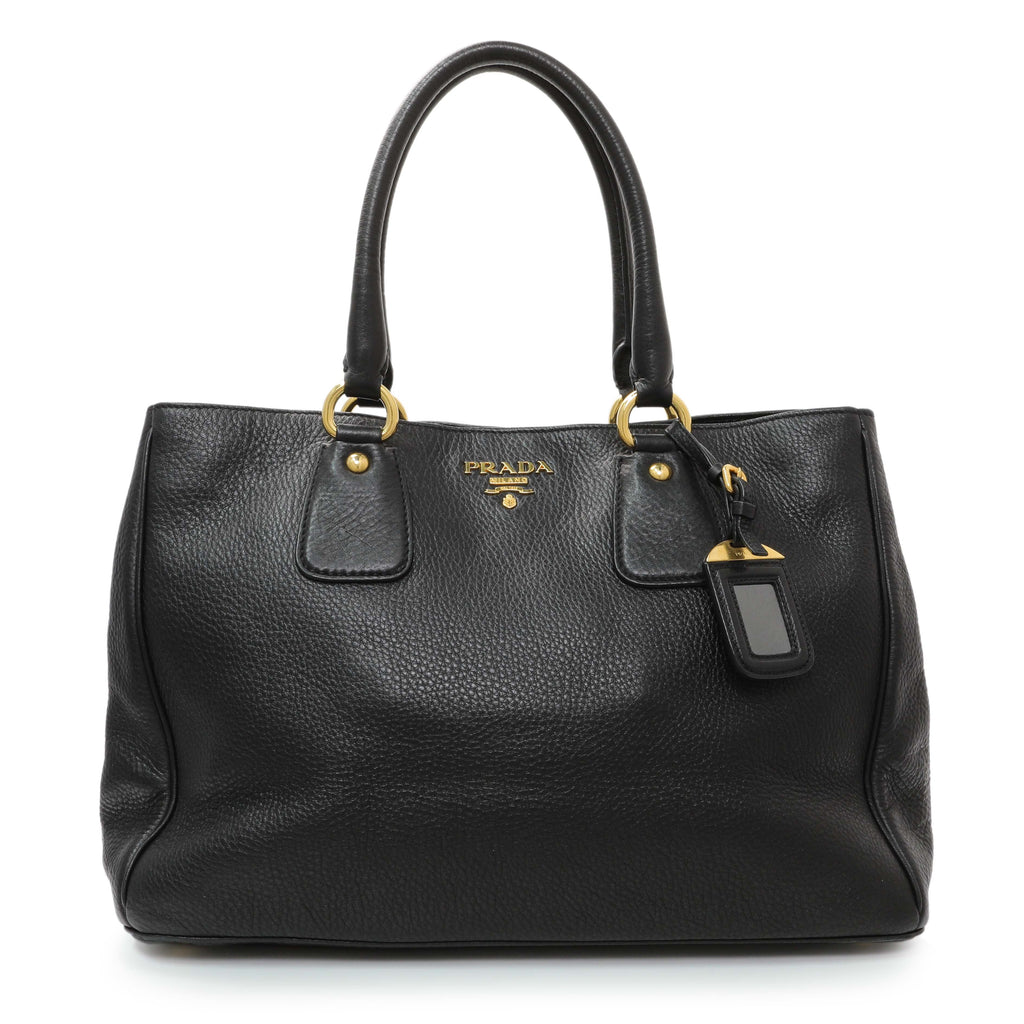 Prada Black Vitello Daino Shopping Tote