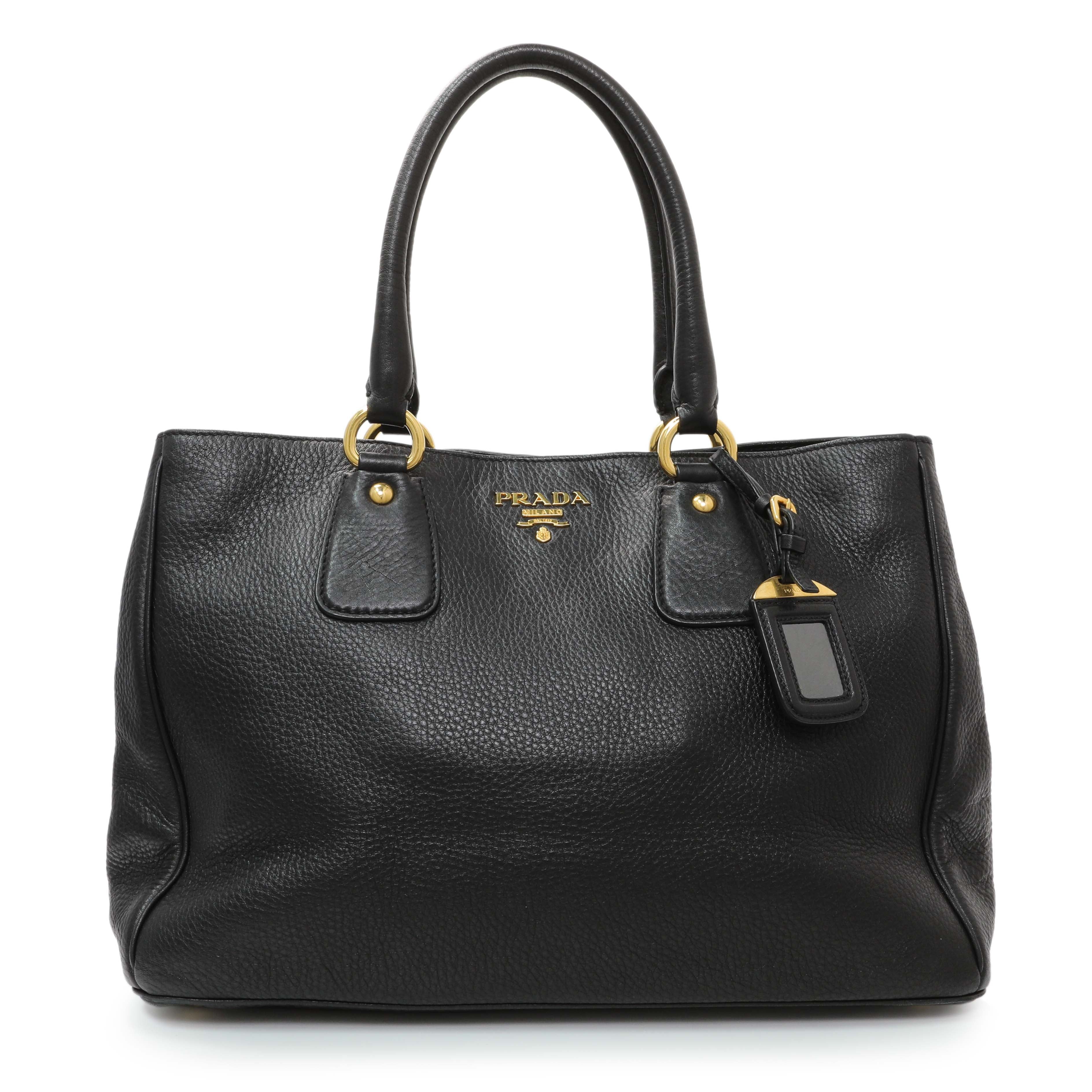 Prada Black Vitello Daino Shopping Tote