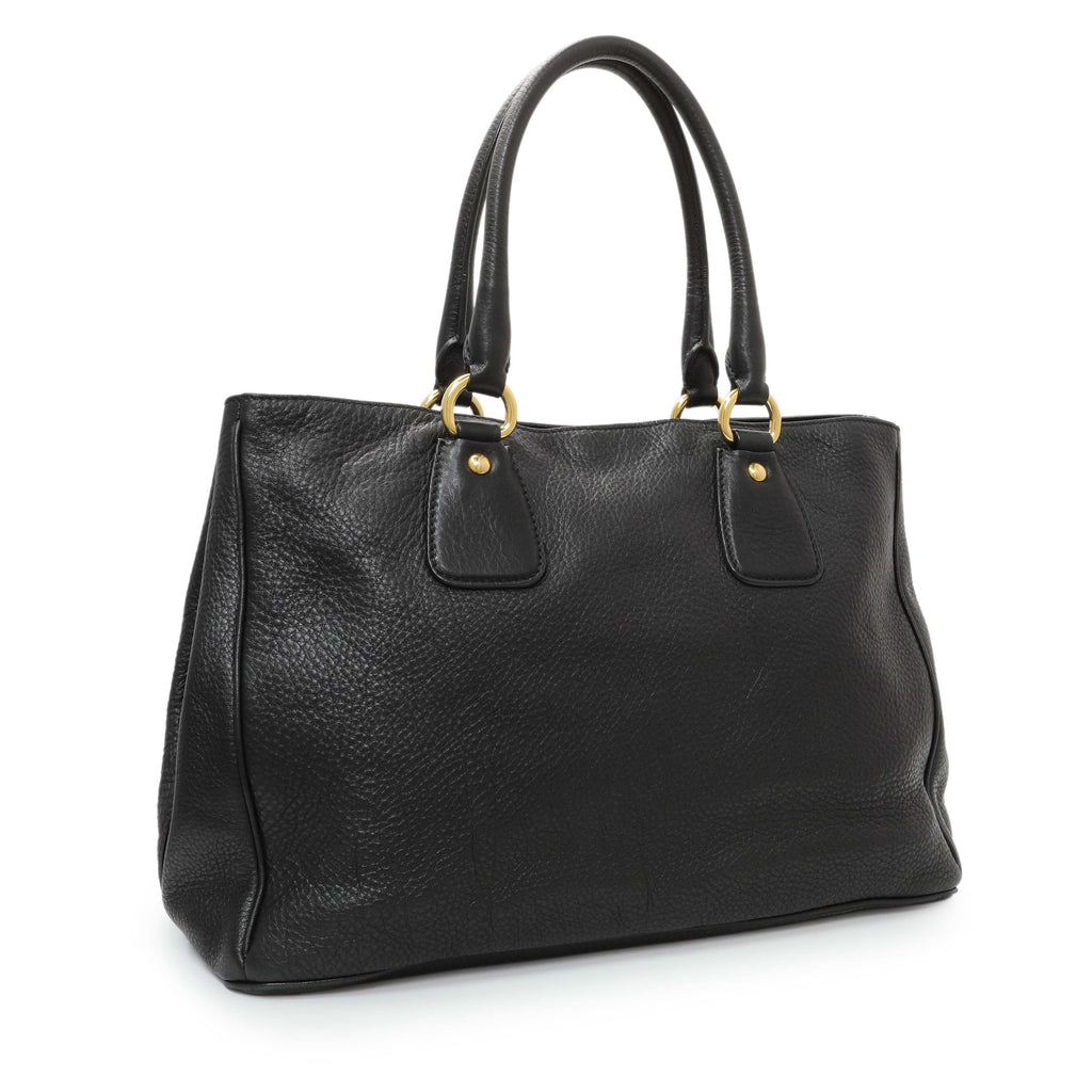 Prada Black Vitello Daino Shopping Tote