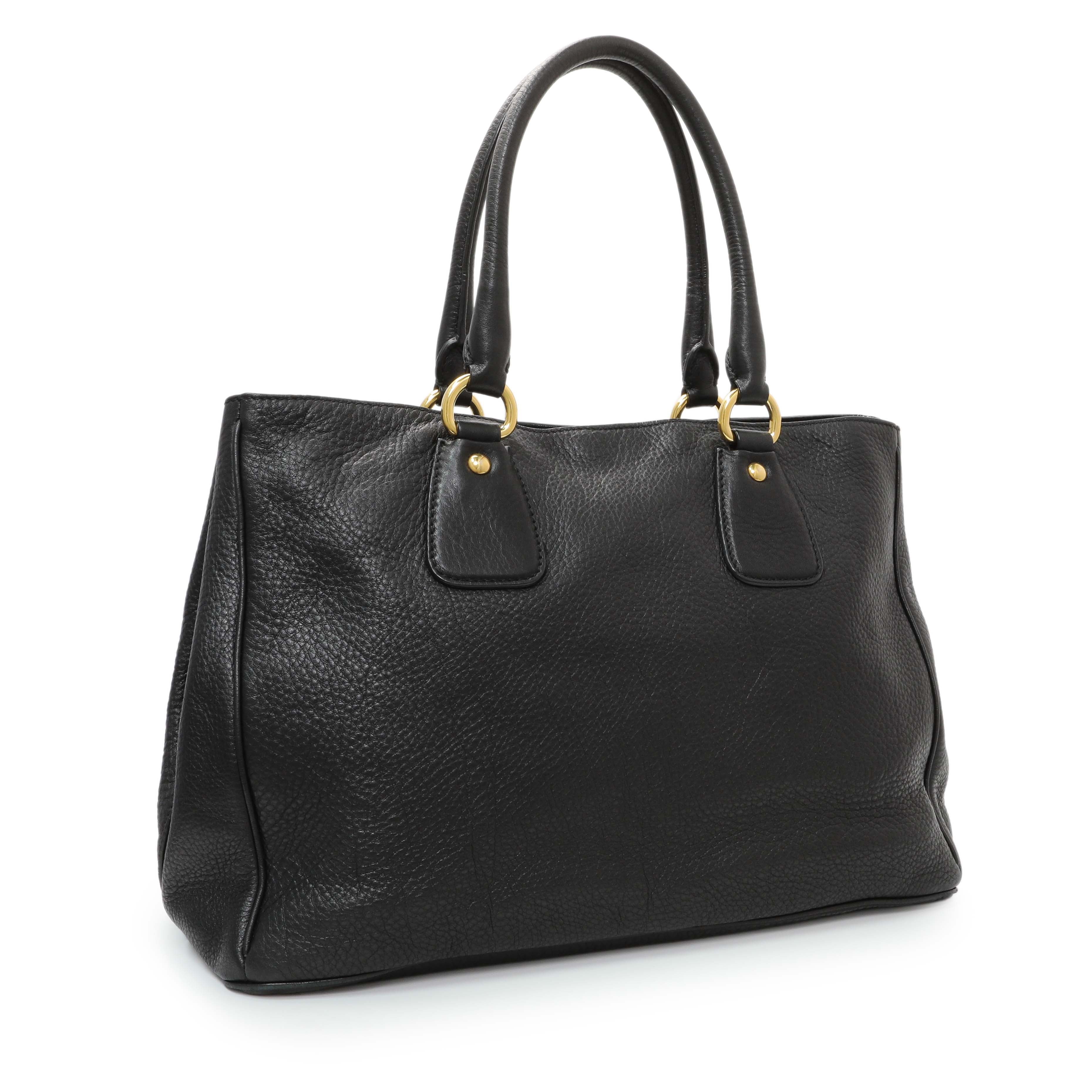Prada Black Vitello Daino Shopping Tote