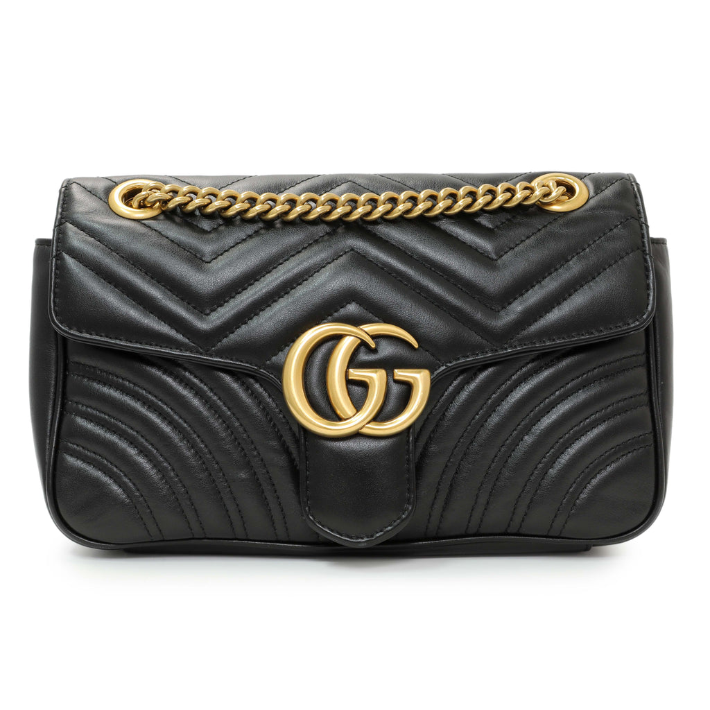 Gucci Black Calfskin Matelasse Small GG Marmont Shoulder Bag