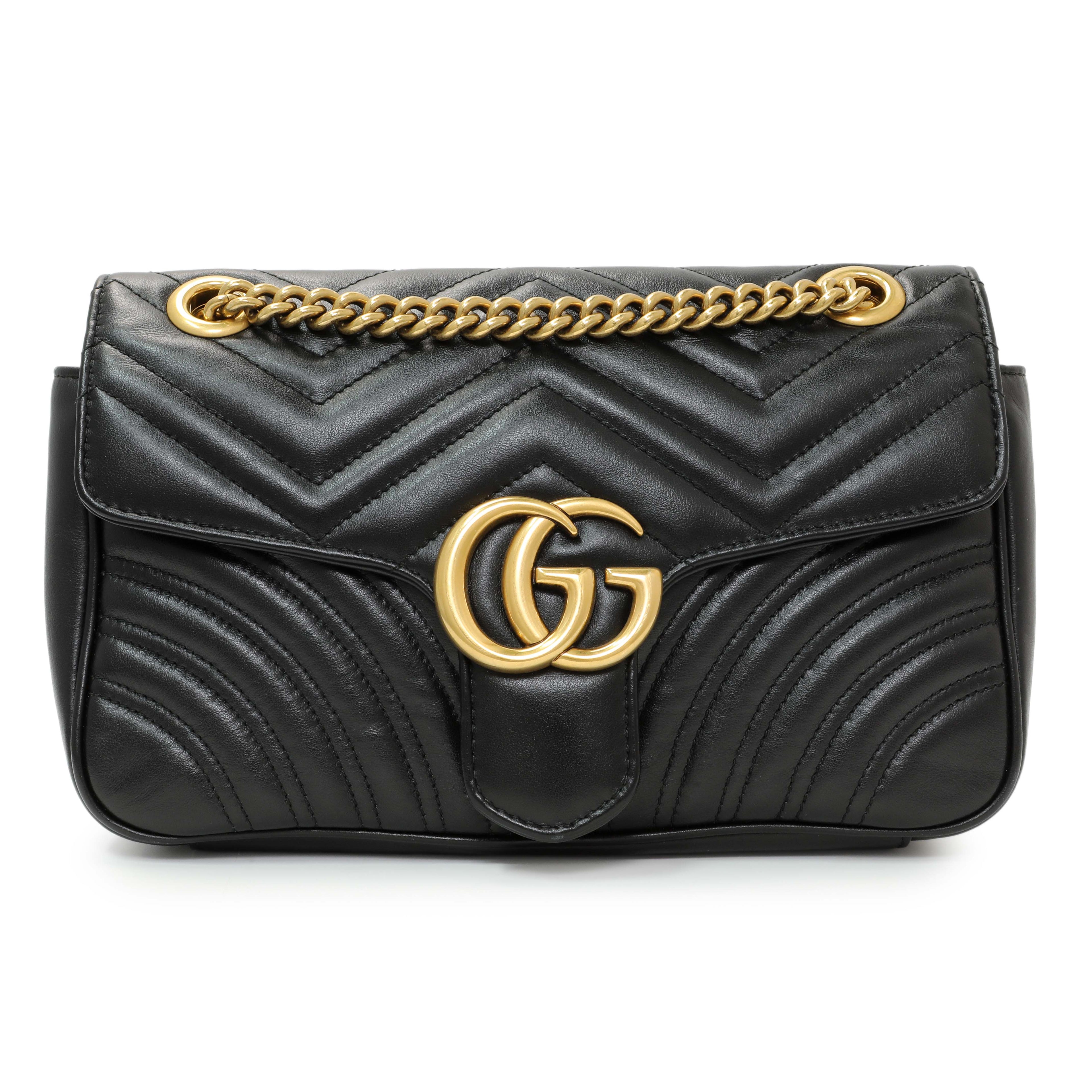 Gucci Black Calfskin Matelasse Small GG Marmont Shoulder Bag