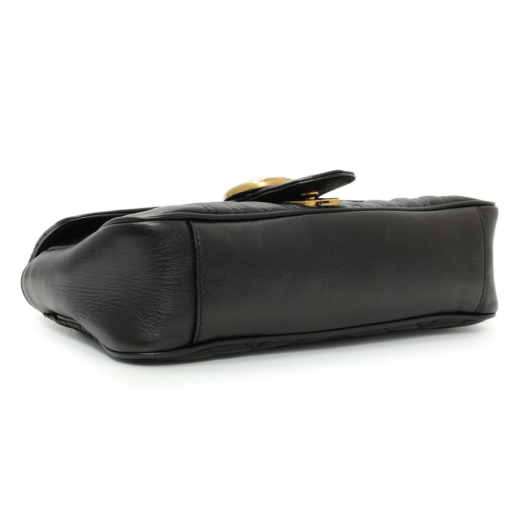 Gucci Black Calfskin Matelasse Small GG Marmont Shoulder Bag