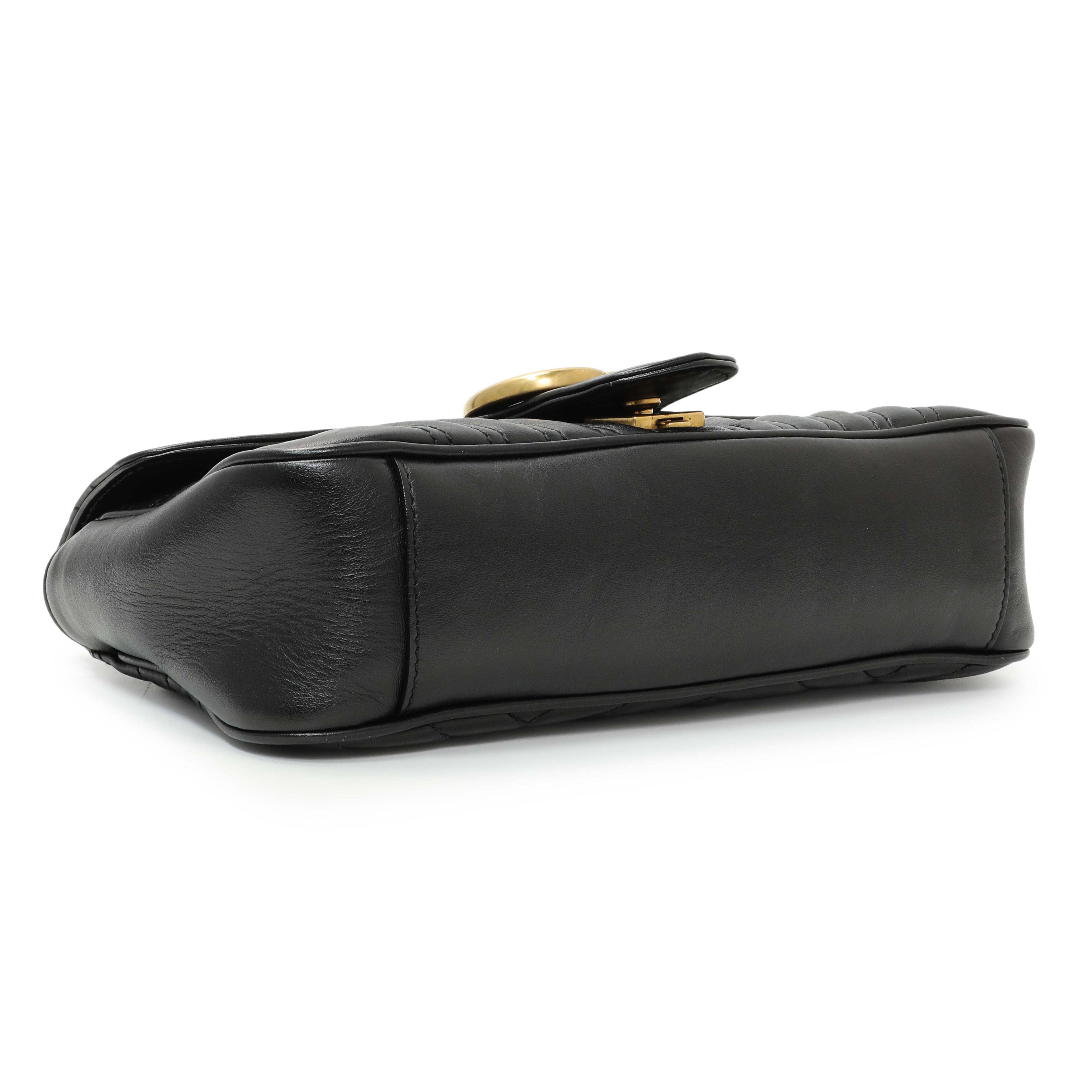 Gucci Black Calfskin Matelasse Small GG Marmont Shoulder Bag