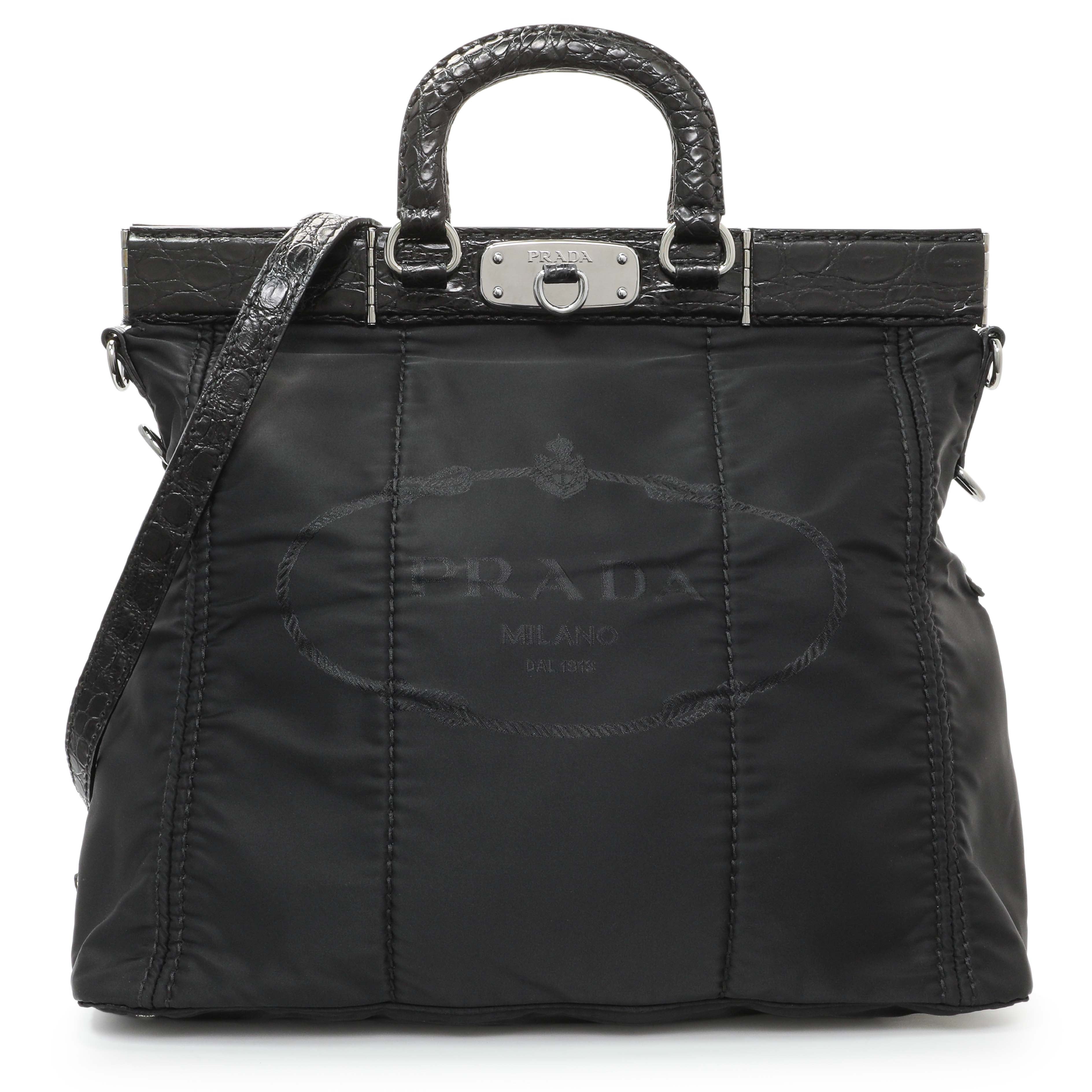 Prada Black Nylon Frame Tote