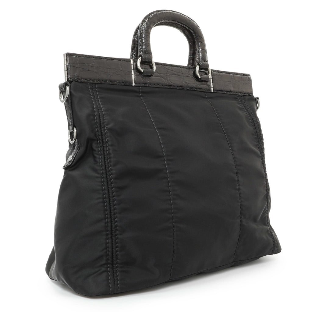 Prada Black Nylon Frame Tote