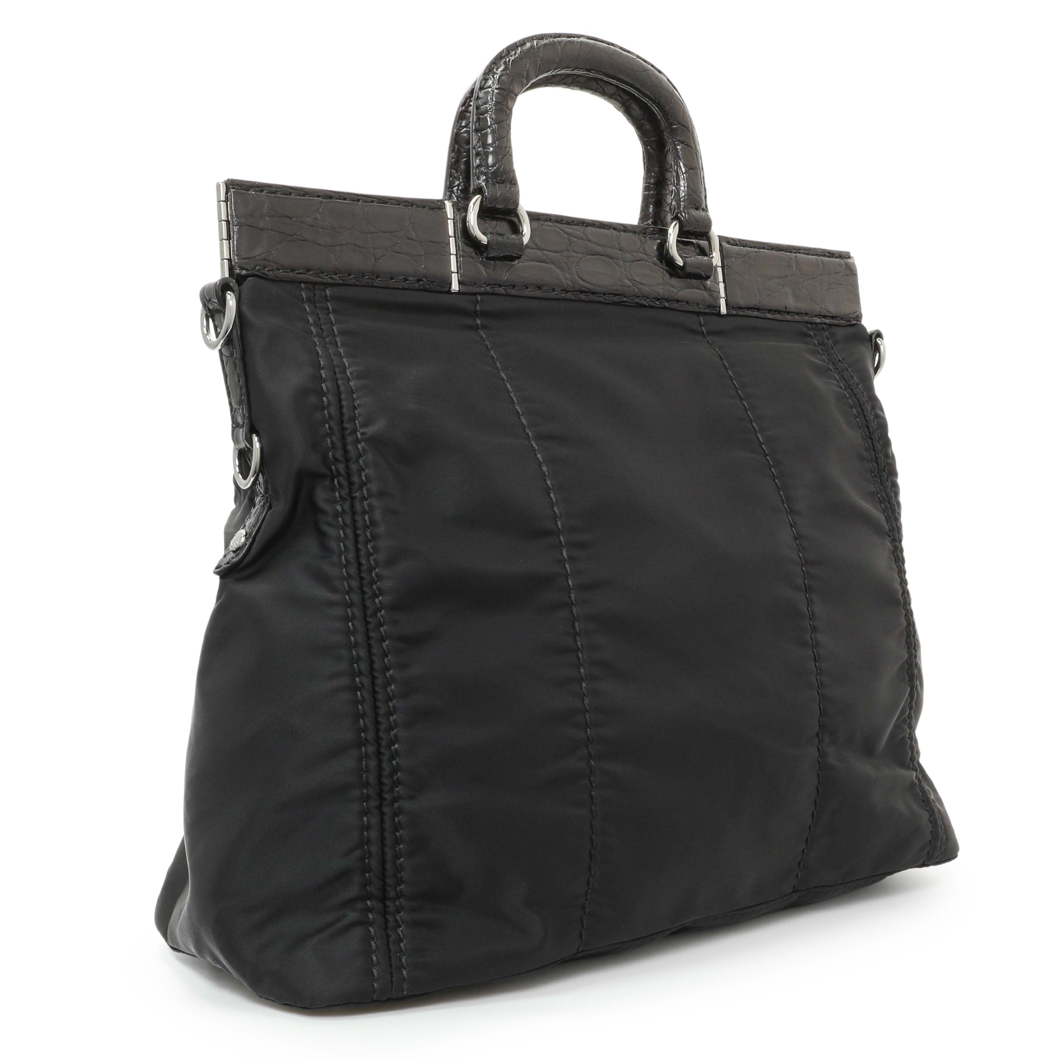 Prada Black Nylon Frame Tote