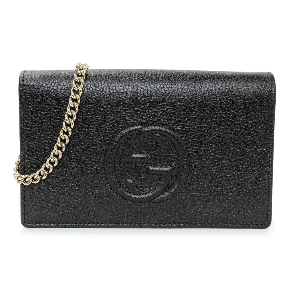 Gucci Black Pebbled Calfskin Soho Wallet on Chain