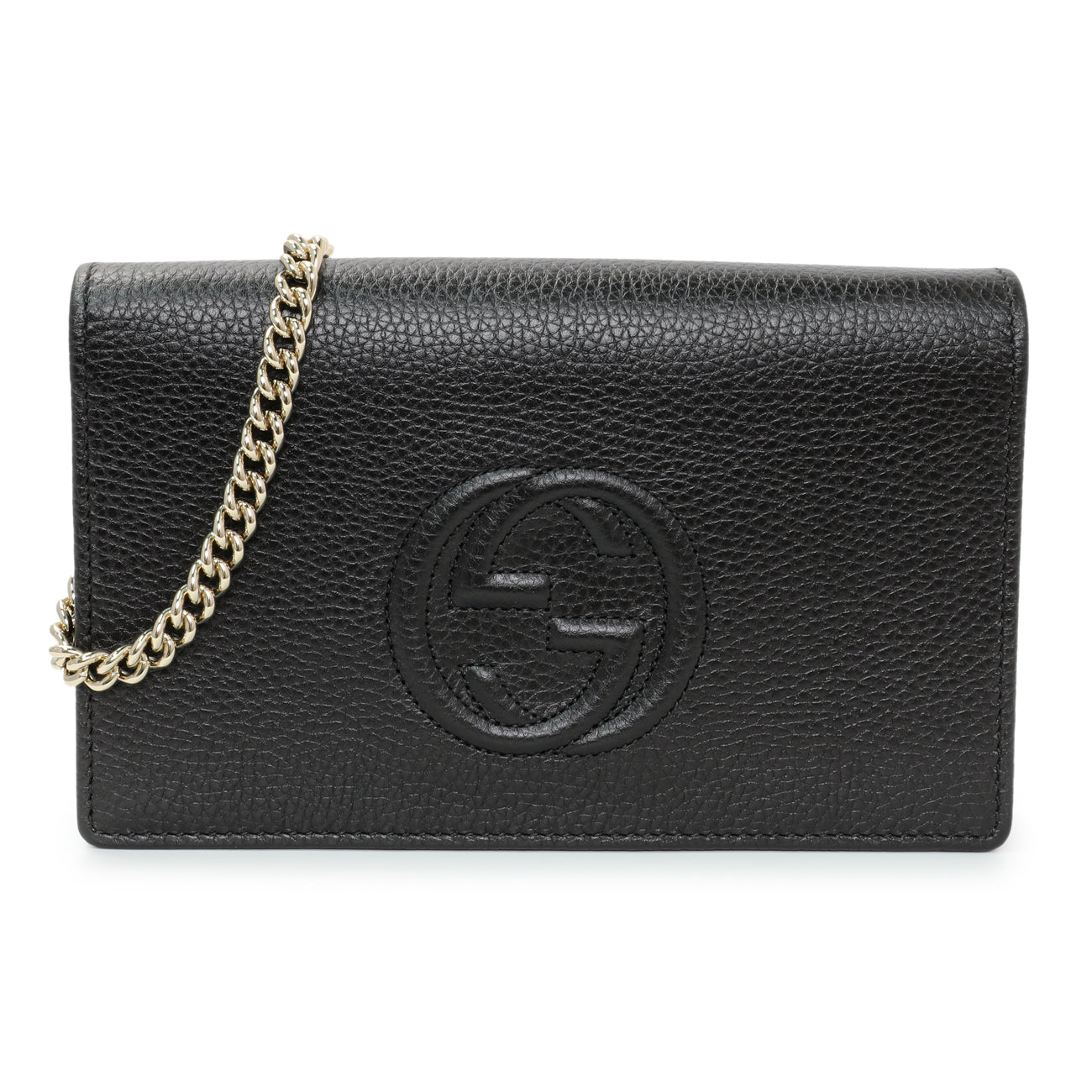 Gucci Black Pebbled Calfskin Soho Wallet on Chain