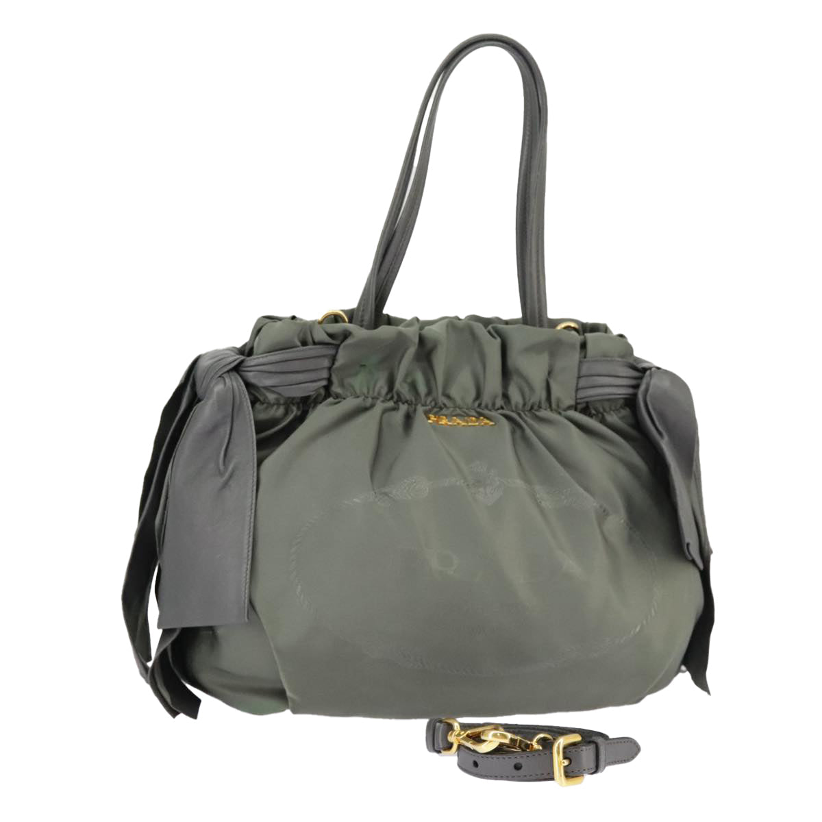 PRADA Hand Bag Nylon 2way Khaki Gold 102289