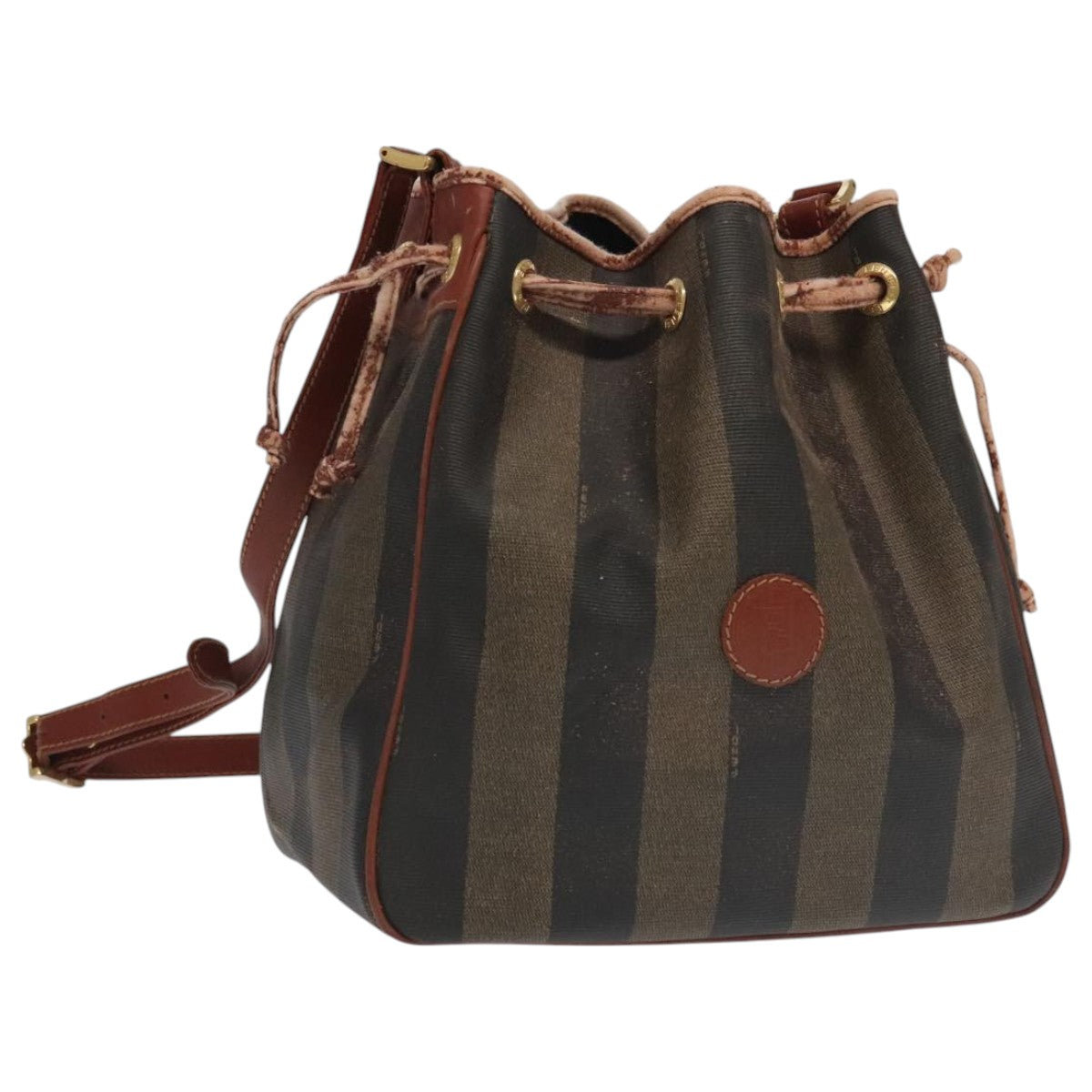 FENDI Pecan Canvas Shoulder Bag Brown Black Gold 102701