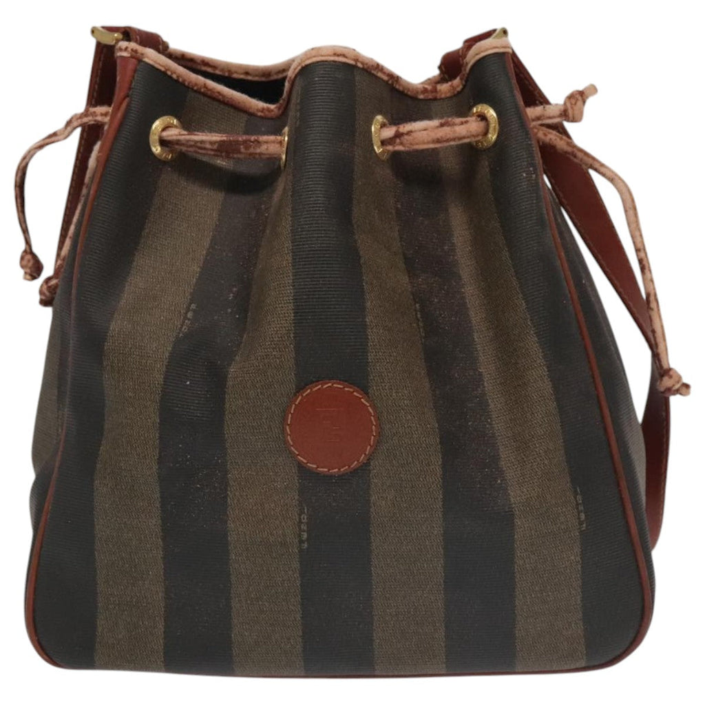 FENDI Pecan Canvas Shoulder Bag Brown Black Gold 102701
