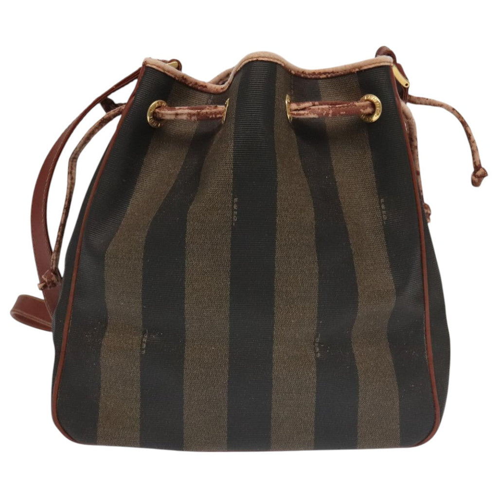 FENDI Pecan Canvas Shoulder Bag Brown Black Gold 102701