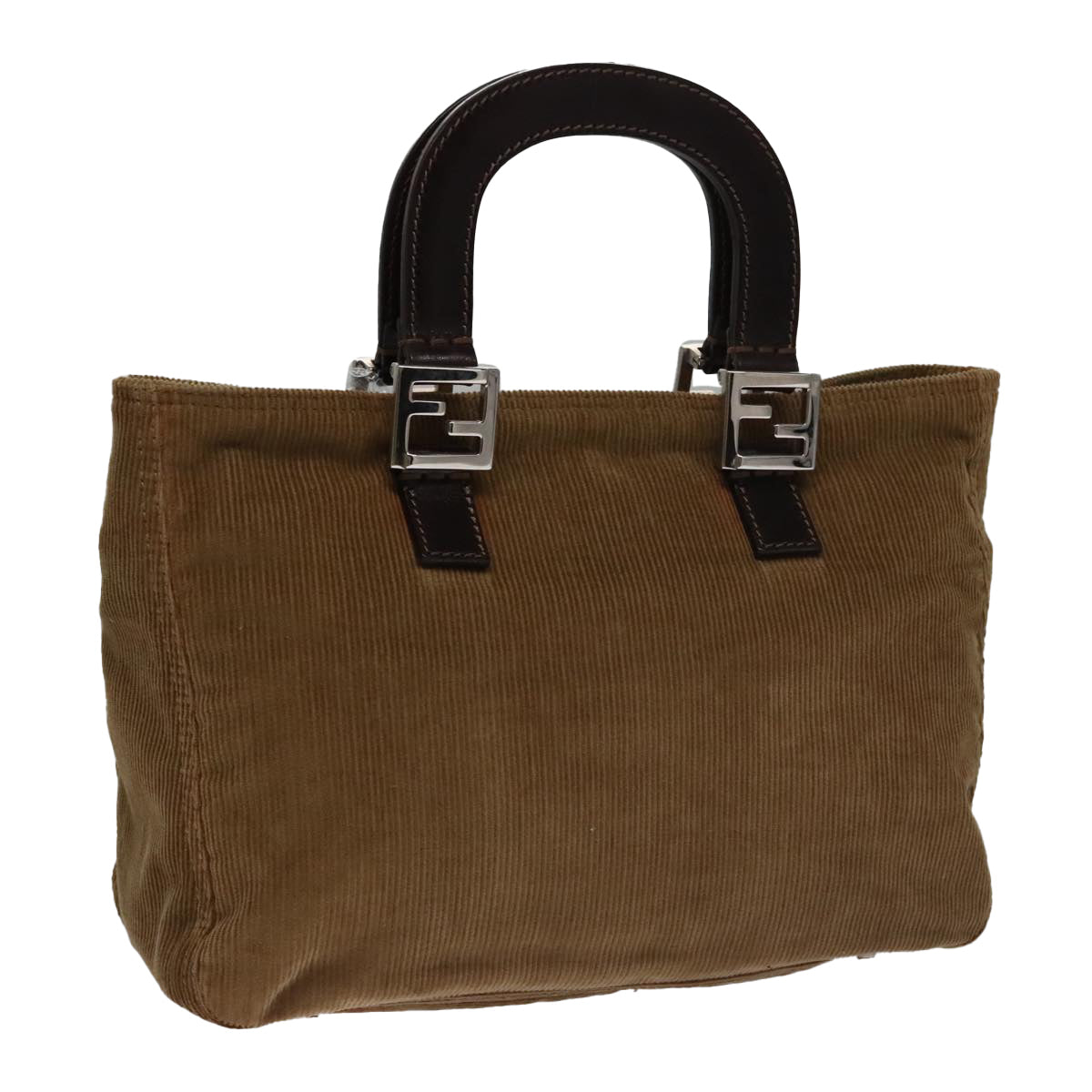 FENDI Hand Bag Corduroy Brown Silver 102866