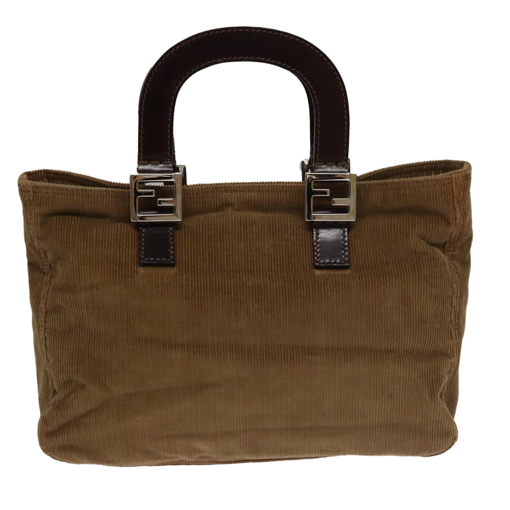 FENDI Hand Bag Corduroy Brown Silver 102866
