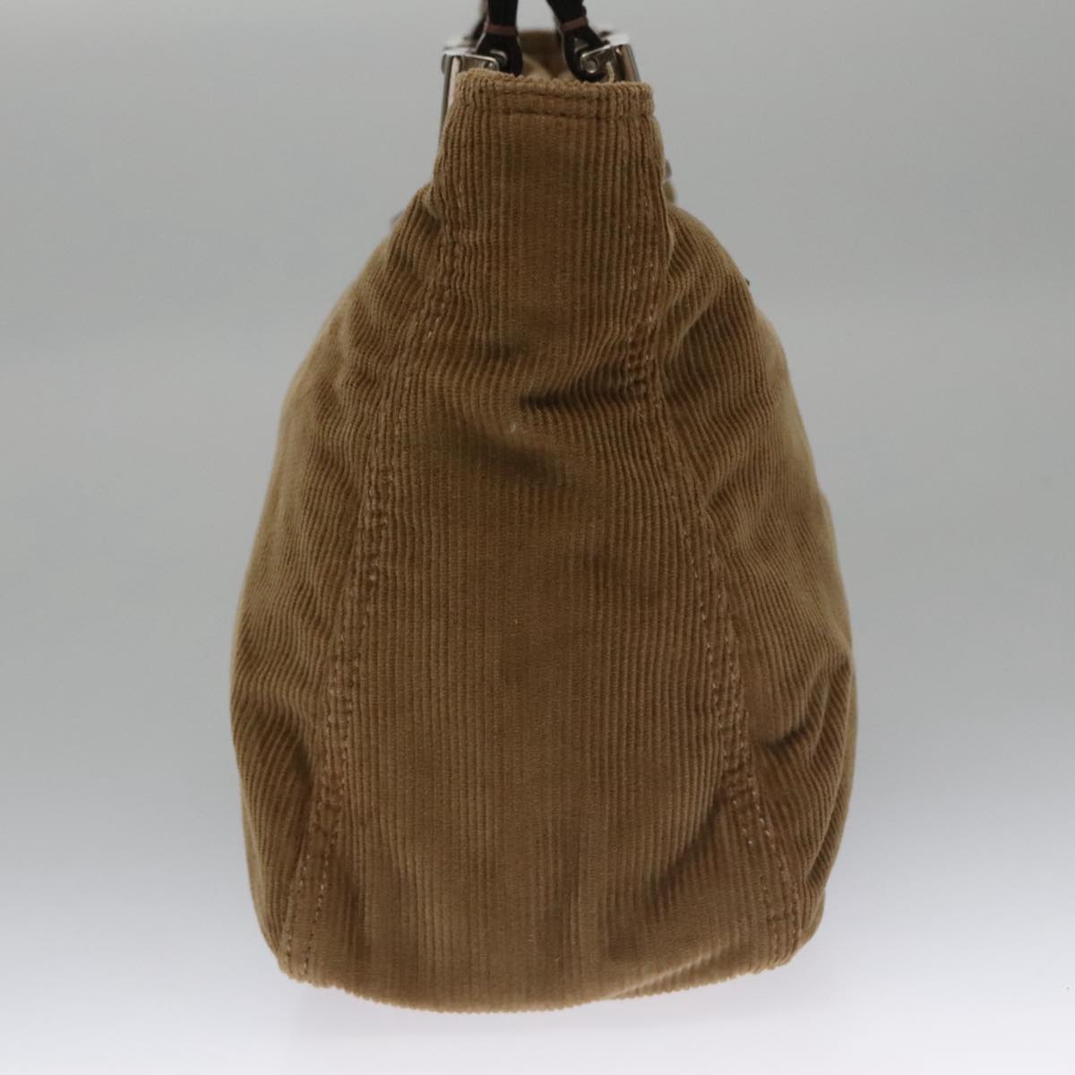 FENDI Hand Bag Corduroy Brown Silver 102866