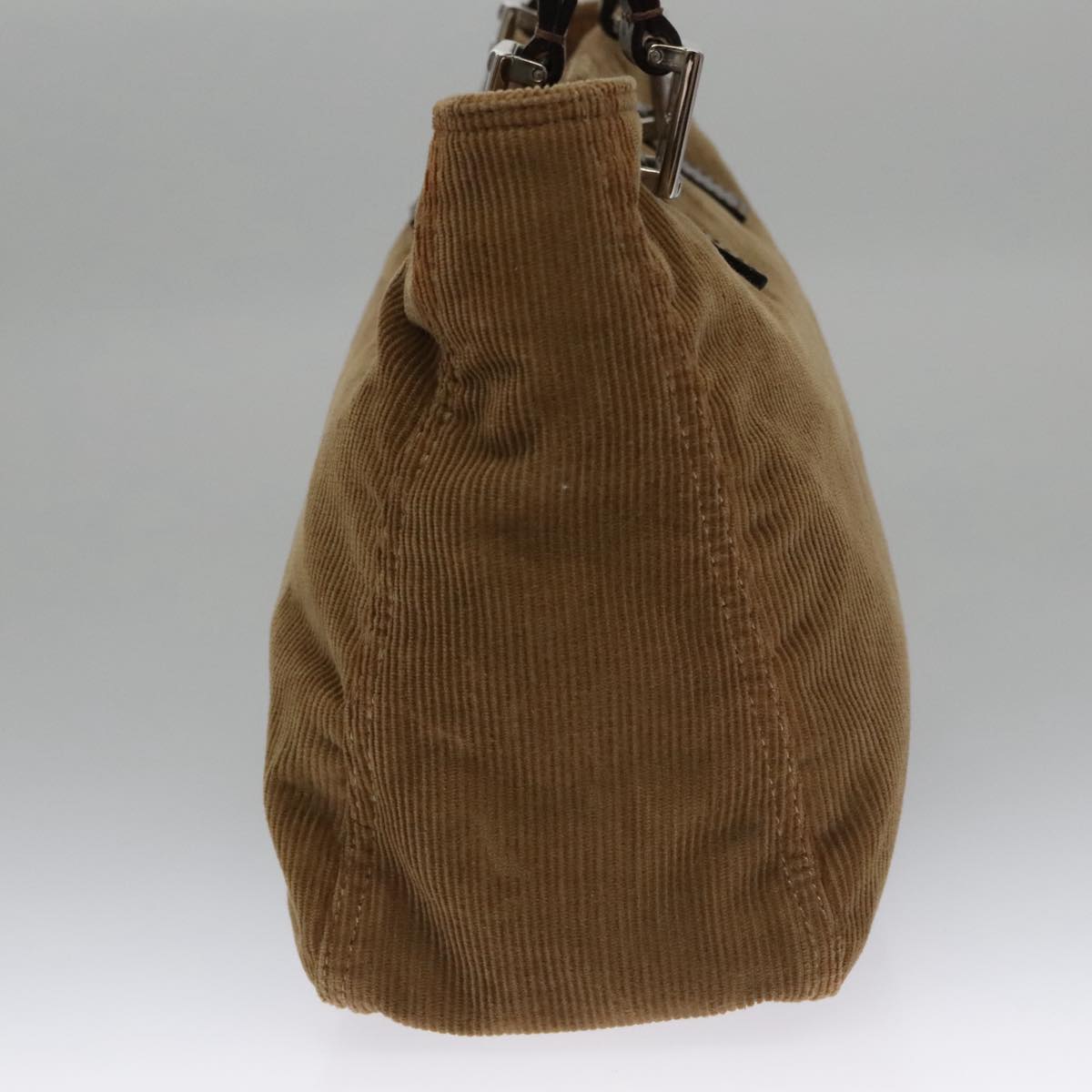 FENDI Hand Bag Corduroy Brown Silver 102866